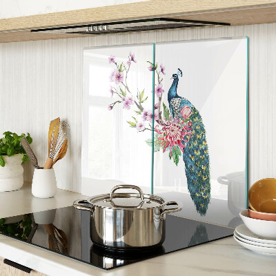 Planche à découper en verre Paon avec des fleurs