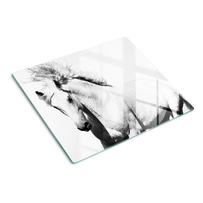 Planche à découper en verre Cheval en noir et blanc
