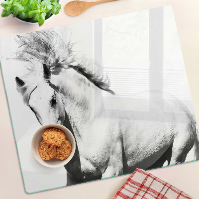 Planche à découper en verre Cheval en noir et blanc