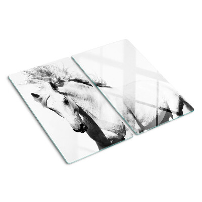 Planche à découper en verre Cheval en noir et blanc