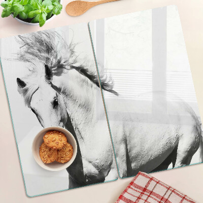 Planche à découper en verre Cheval en noir et blanc