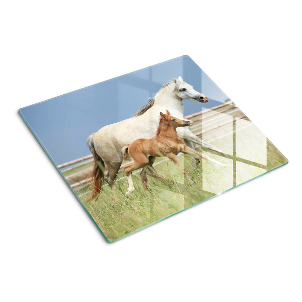 Planche à découper en verre Un cheval avec un poulain dans un pré