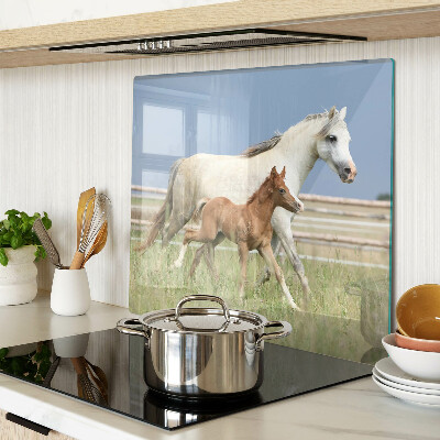 Planche à découper en verre Un cheval avec un poulain dans un pré