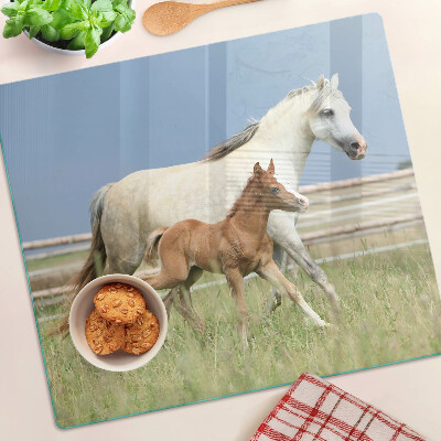 Planche à découper en verre Un cheval avec un poulain dans un pré
