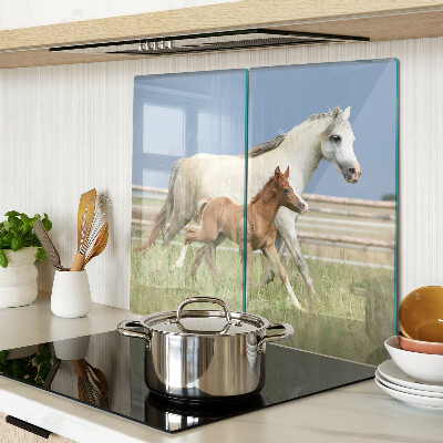Planche à découper en verre Un cheval avec un poulain dans un pré