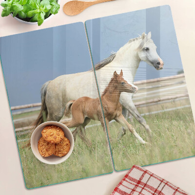 Planche à découper en verre Un cheval avec un poulain dans un pré
