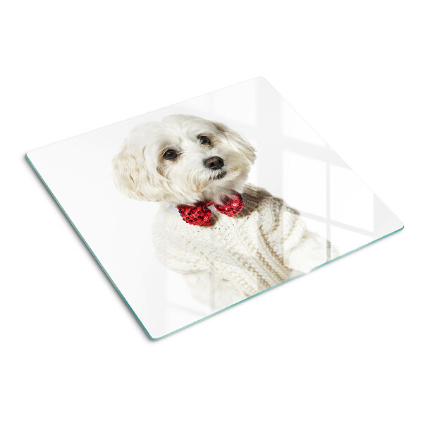 Planche à découper verre Chien dans un pull avec un nœud