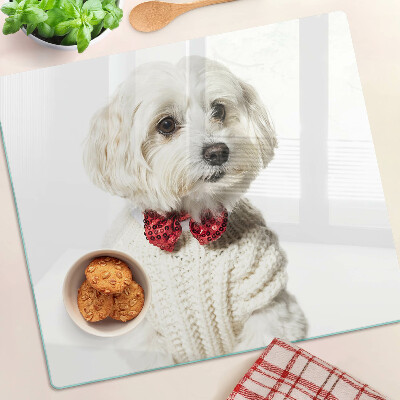 Planche à découper verre Chien dans un pull avec un nœud