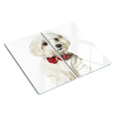 Planche à découper verre Chien dans un pull avec un nœud