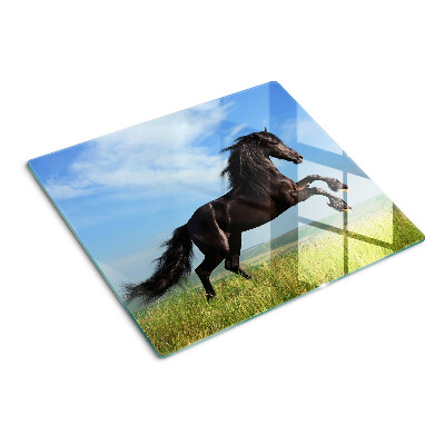Planche à découper en verre Cheval noir dans le pré