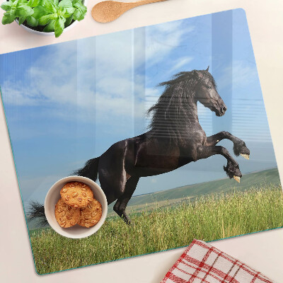 Planche à découper en verre Cheval noir dans le pré