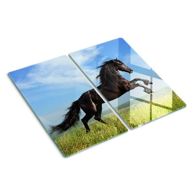 Planche à découper en verre Cheval noir dans le pré