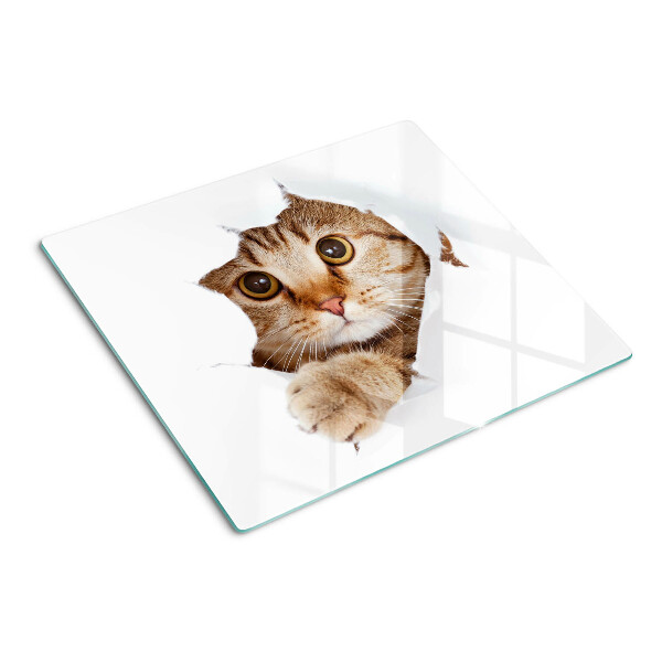 Planche à découper verre Un chat sortant d'un trou