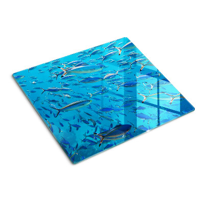 Planche à découper verre Un banc de poissons dans une eau claire