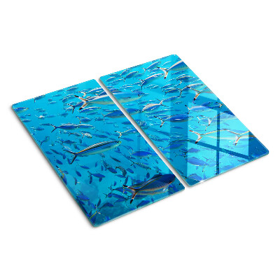 Planche à découper verre Un banc de poissons dans une eau claire