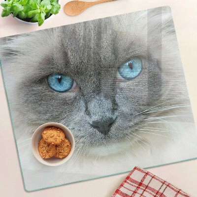 Planche à découper en verre Chat aux yeux bleus