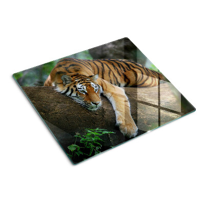 Planche à découper verre Tigre sur un tronc d'arbre