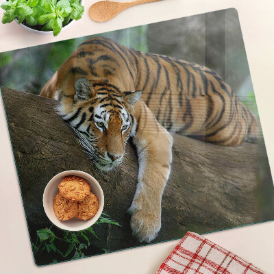 Planche à découper verre Tigre sur un tronc d'arbre