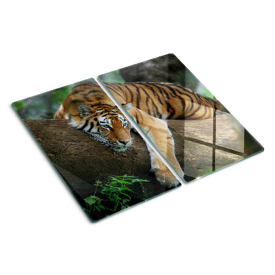 Planche à découper verre Tigre sur un tronc d'arbre