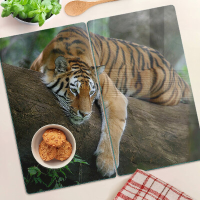 Planche à découper verre Tigre sur un tronc d'arbre