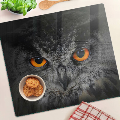 Planche à découper verre Chouette aux yeux orange