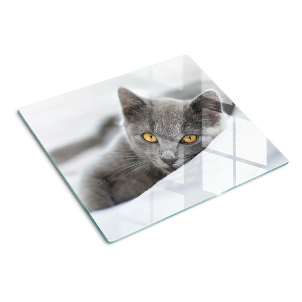 Planche à découper verre Chat aux yeux jaunes