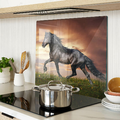 Planche à découper en verre Un cheval sur fond de soleil couchant