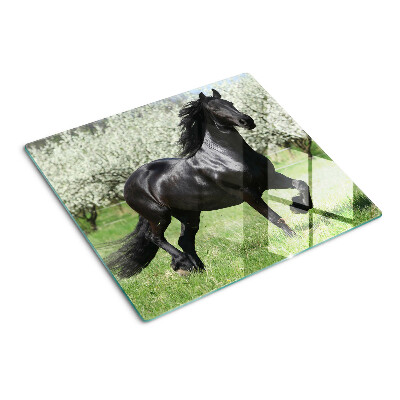 Planche à découper verre Cheval noir dans le pré