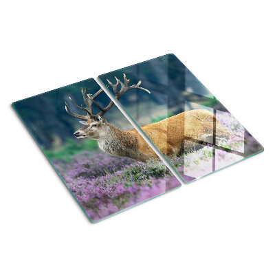 Planche à découper verre Cerf dans un paysage de lavande