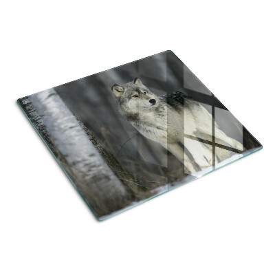 Planche à découper en verre Loup dans un décor forestier