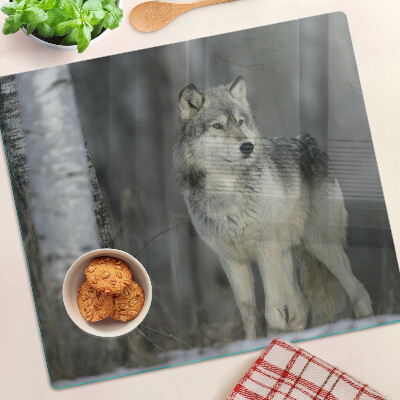 Planche à découper en verre Loup dans un décor forestier