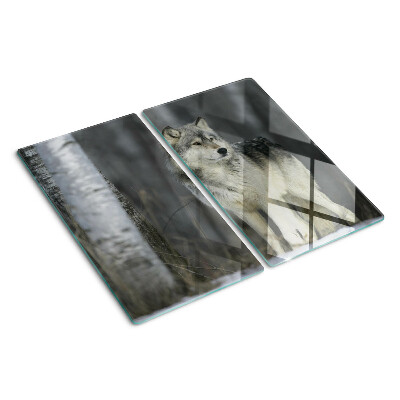 Planche à découper en verre Loup dans un décor forestier