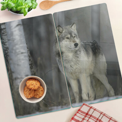 Planche à découper en verre Loup dans un décor forestier