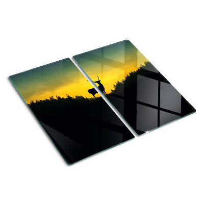 Planche à découper en verre Cerf sur fond de soleil couchant