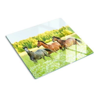 Planche à découper verre Une rencontre de chevaux dans le champ