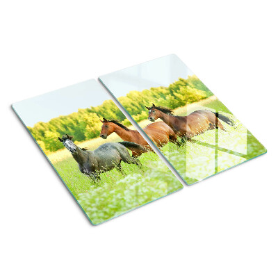 Planche à découper verre Une rencontre de chevaux dans le champ