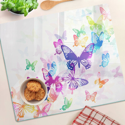 Planche à découper en verre Motif de papillons volants colorés