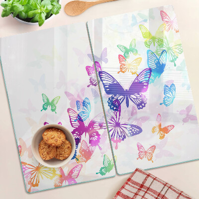 Planche à découper en verre Motif de papillons volants colorés