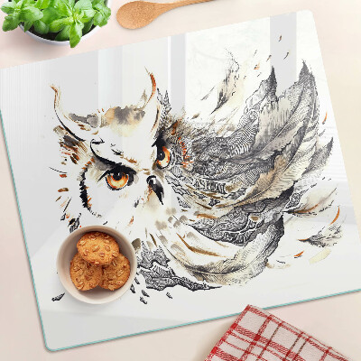 Planche à découper verre Chouette avec des plumes