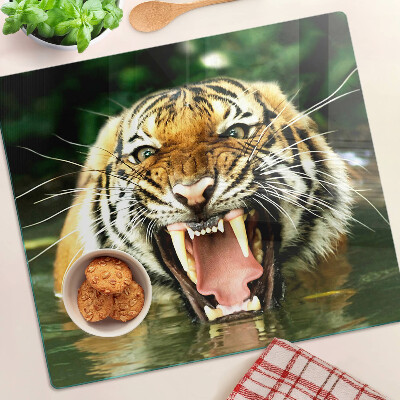 Planche à découper verre Tigre à l'attaque