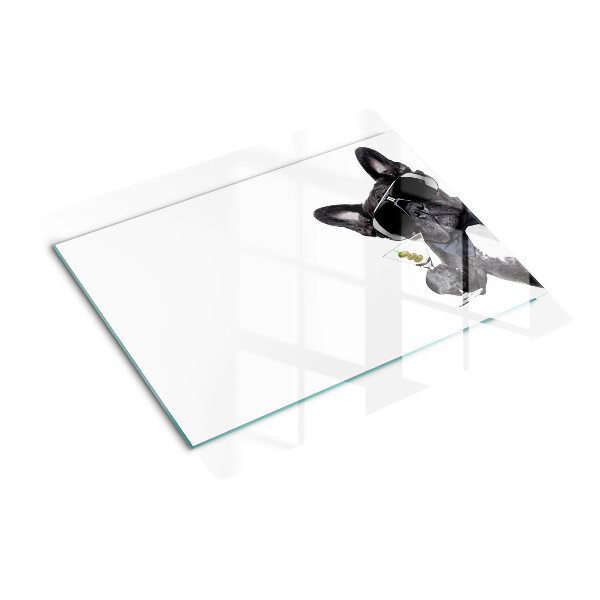 Planche à découper en verre Chien avec des lunettes de soleil