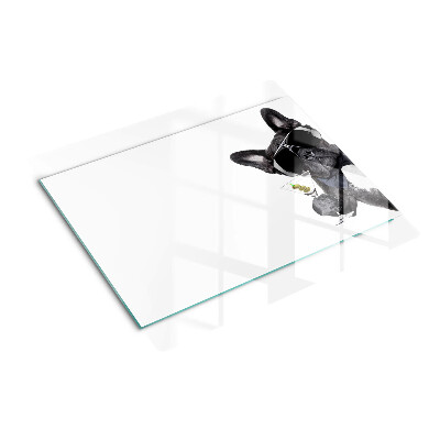 Planche à découper en verre Chien avec des lunettes de soleil