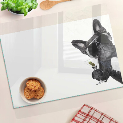 Planche à découper en verre Chien avec des lunettes de soleil