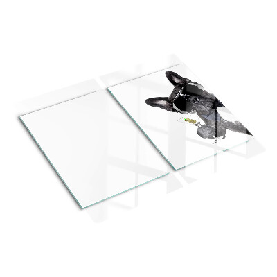 Planche à découper en verre Chien avec des lunettes de soleil
