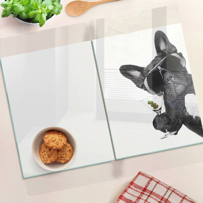 Planche à découper en verre Chien avec des lunettes de soleil