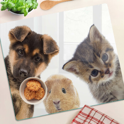 Planche à découper verre Chiens, chats, lapins