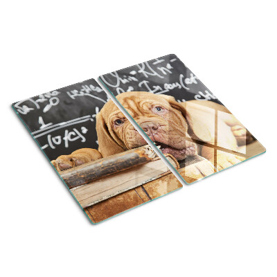 Planche à découper en verre Chien avec des livres et un tableau noir