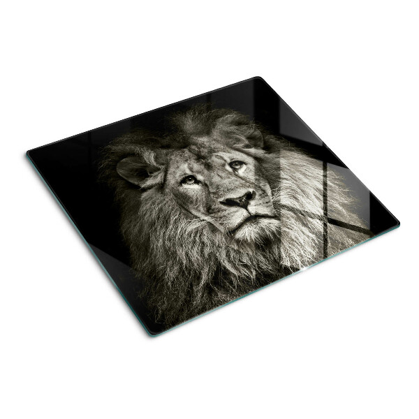 Planche à découper verre Lion en noir et blanc