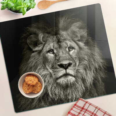 Planche à découper verre Lion en noir et blanc