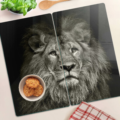 Planche à découper verre Lion en noir et blanc